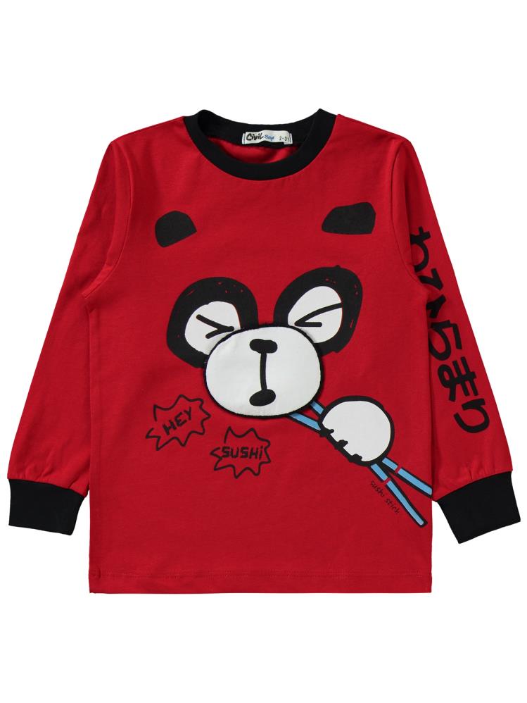 Civil Boys Panda Baskılı 2-5 Yaş Pijama Takımı - Kırmızı