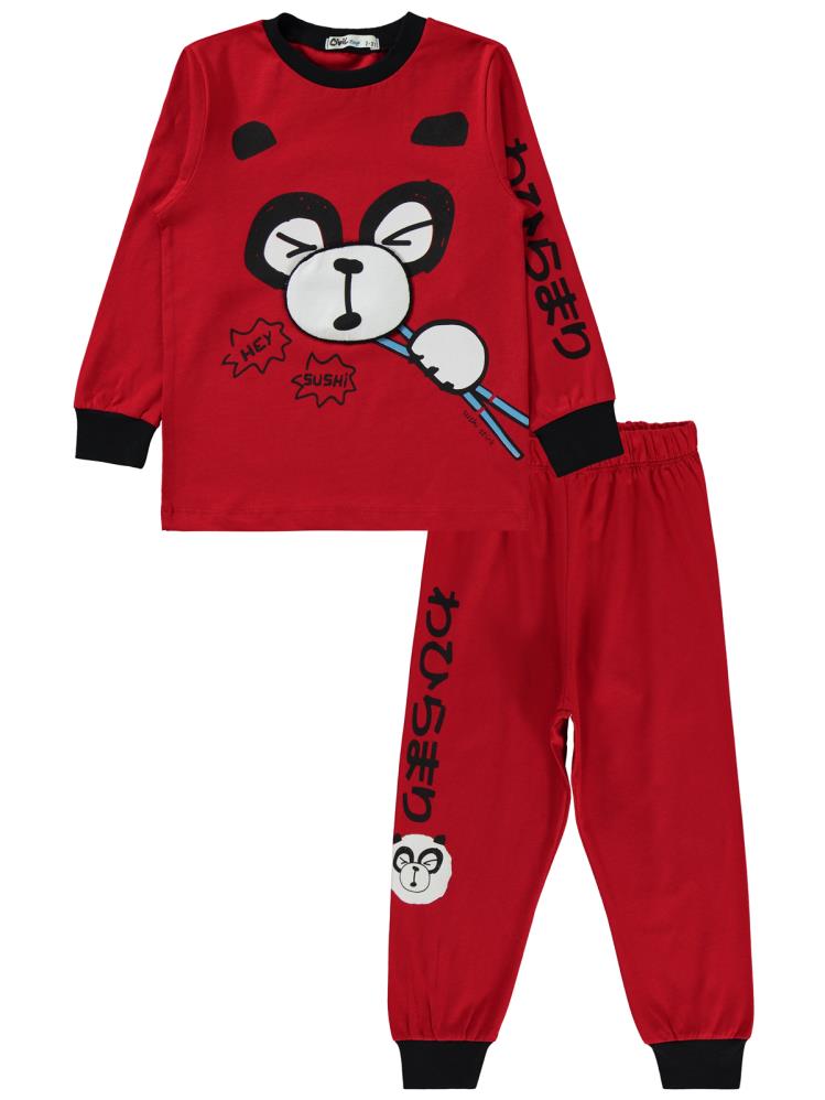Civil Boys Panda Baskılı 2-5 Yaş Pijama Takımı - Kırmızı