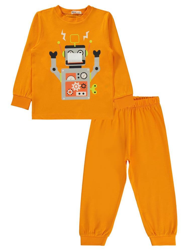 Civil Boys Robot Baskılı 2-5 Yaş Pijama Takımı - Turuncu