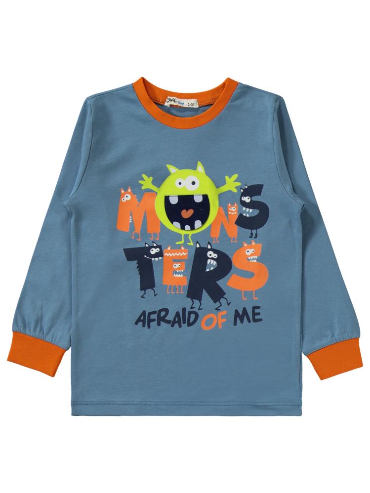 Civil Boys Monster Baskılı 2-5 Yaş Pijama Takımı - Turuncu