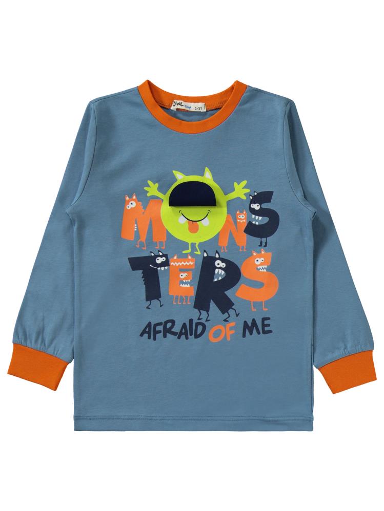 Civil Boys Monster Baskılı 2-5 Yaş Pijama Takımı - Turuncu