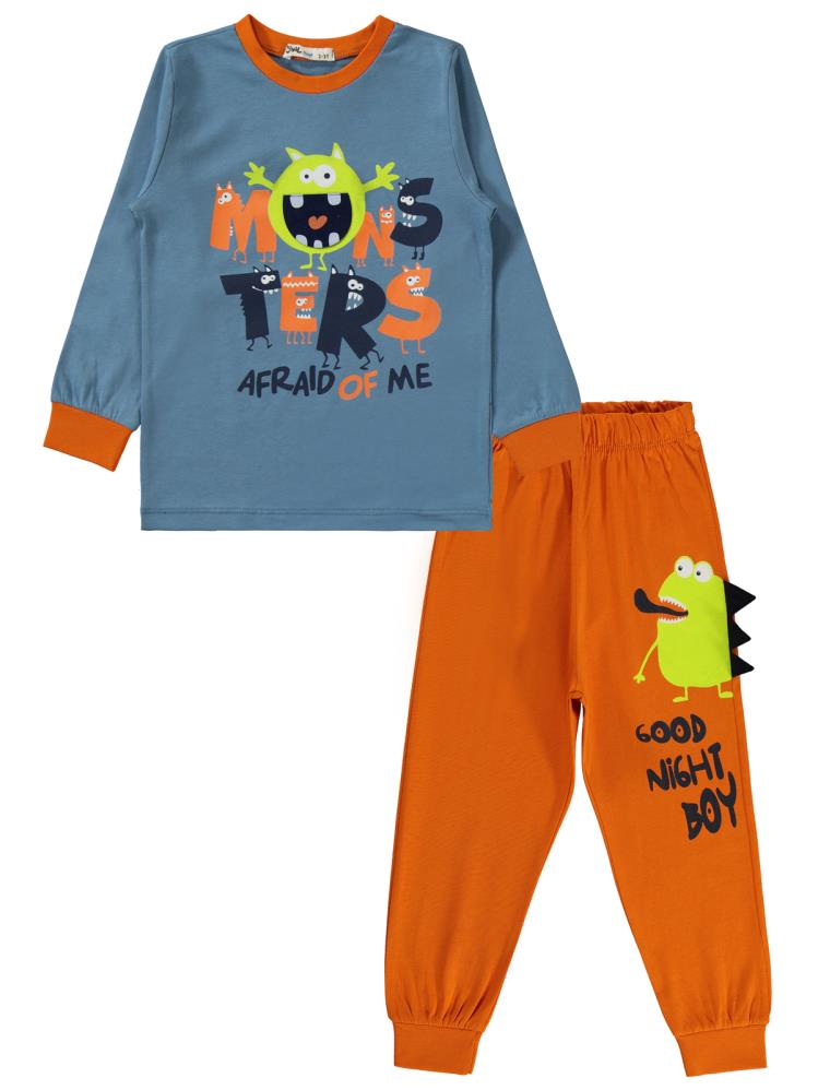 Civil Boys Monster Baskılı 2-5 Yaş Pijama Takımı - Turuncu