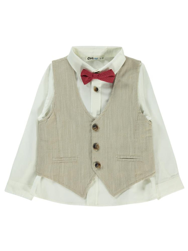 Civil Boys Papyonlu Yelekli 2-5 Yaş Gömlek - Bej