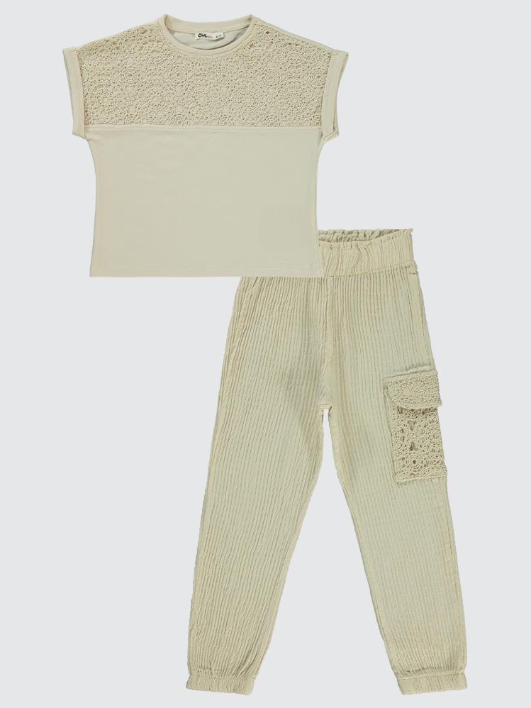Civil Girls Dantelli Jogger 6-9 Yaş Takım - Bej