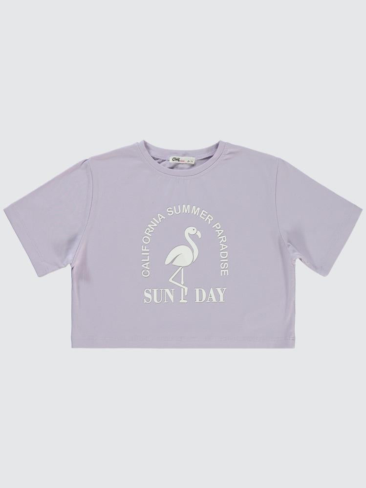 Civil Girls Flamingo Baskılı 10-13 Yaş Tişört - Lila