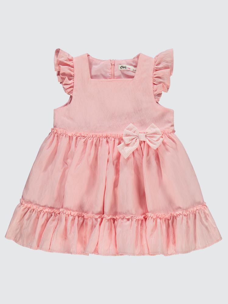 Civil Girls Çizgili Fiyonklu 2-5 Yaş Elbise - Pembe