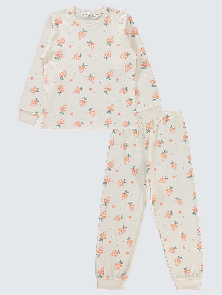 Civil Girls Üzüm Desenli 6-9 Yaş Pijama Takımı - Pudra