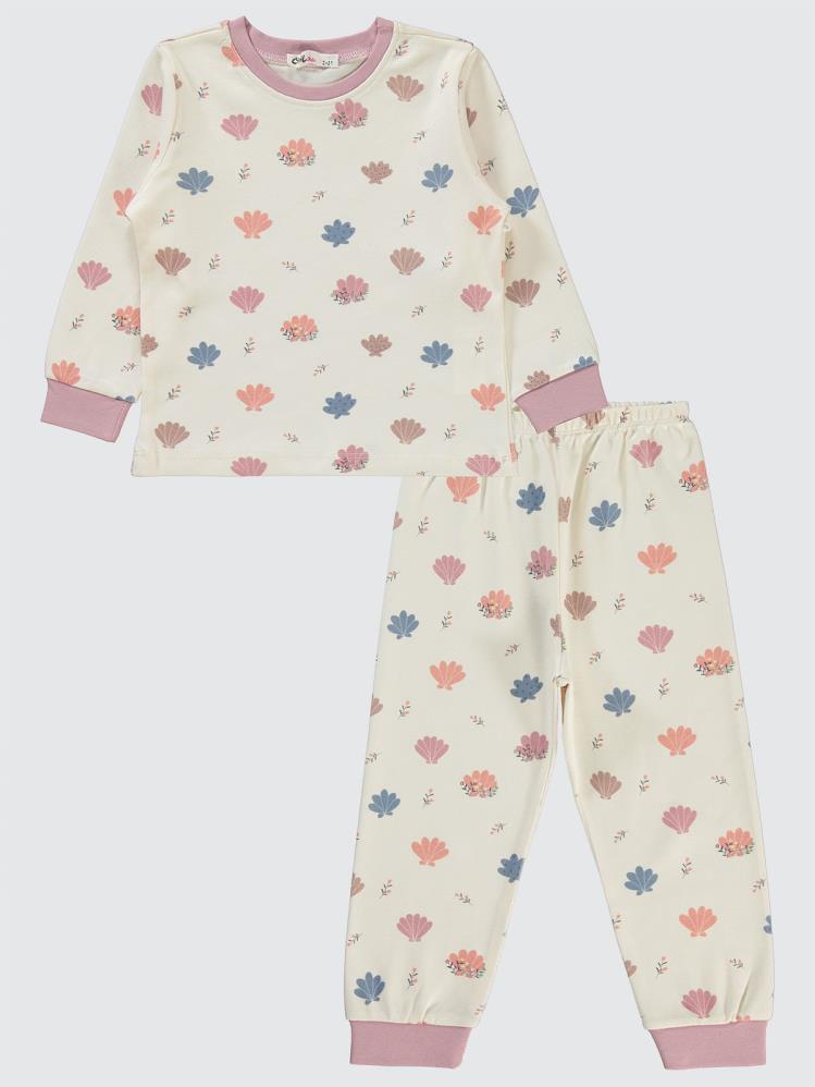 Civil Girls Deniz Kabuğu 2-5 Yaş Pijama Takımı - Pudra