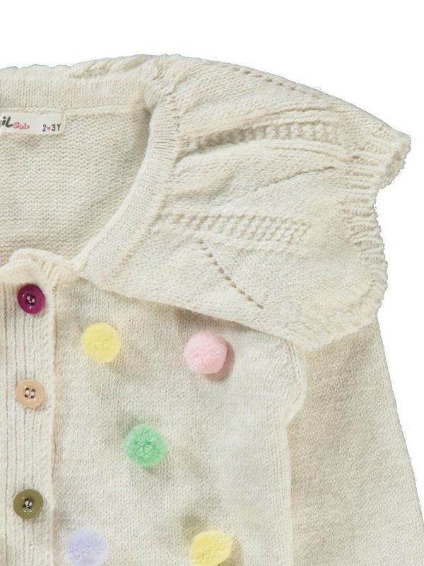 Civil Girls Renkli Ponponlu 2-5 Yaş Hırka - Ekru