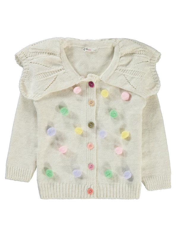 Civil Girls Renkli Ponponlu 2-5 Yaş Hırka - Ekru