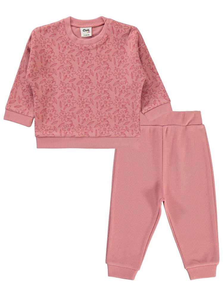 Civil Baby Çiçek Baskılı 6-18 Ay Takım - Pudra