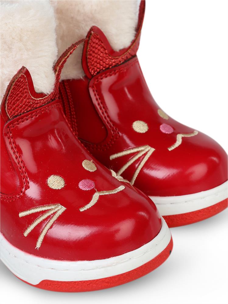Civil Boots Kedi Nakışlı Rugan 21-25 Numara Bot ve Çizme - Kırmızı