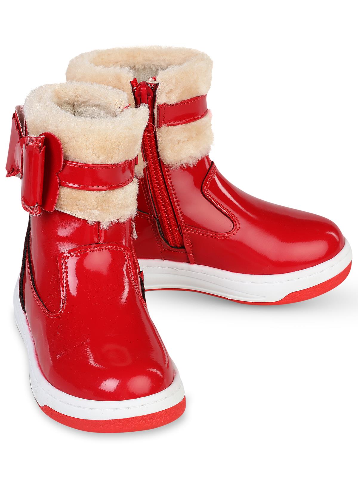 Civil Boots Kürklü Rugan 26-30 Numara Bot ve Çizme - Kırmızı