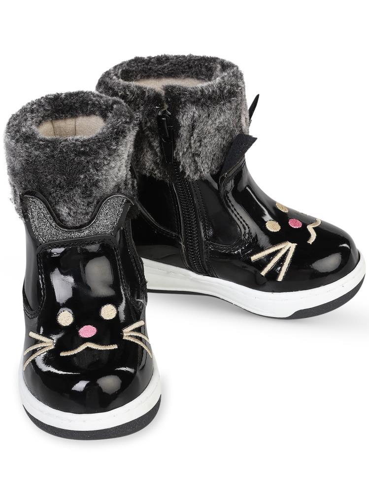 Civil Boots Kedi Nakışlı Rugan 21-25 Numara Bot ve Çizme - Siyah
