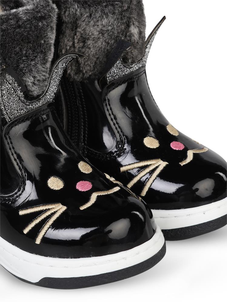 Civil Boots Kedi Nakışlı Rugan 21-25 Numara Bot ve Çizme - Siyah