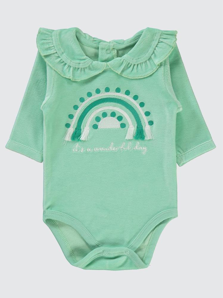 Civil Baby Gök Kuşağı Nakışlı Yakalı 1-18 Ay Çıtçıtlı Badi - Yeşil