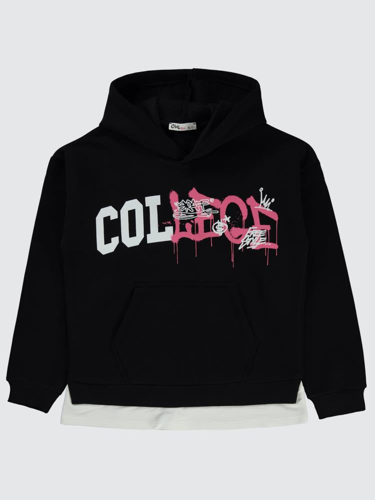 Civil Girls College Baskılı 10-13 Yaş Sweatshirt - Siyah