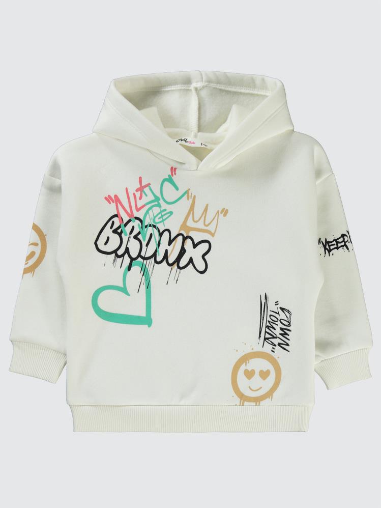 Civil Girls Grafitiy Baskılı 2-5 Yaş Sweatshirt - Ekru
