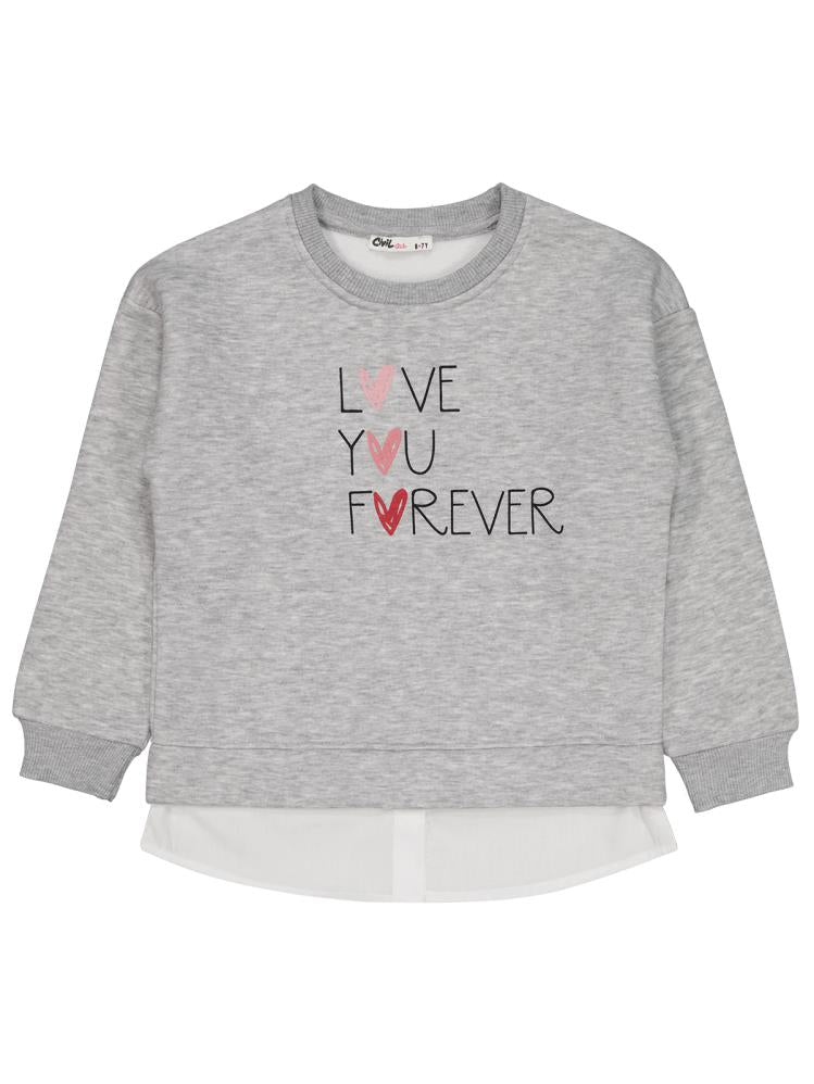 8968 Civil Girls Love You Forever Baskılı 6-9 Yaş Sweatshirt - Gri