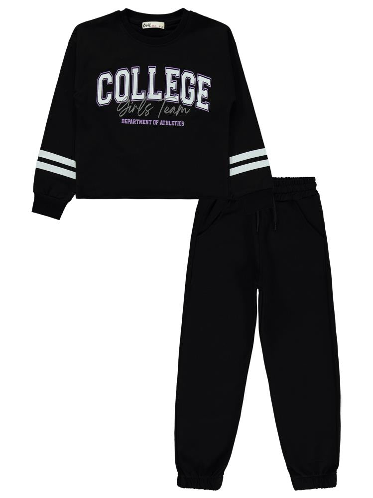 Civil Girls College Baskılı 6-9 Yaş Eşofman Takımı - Siyah