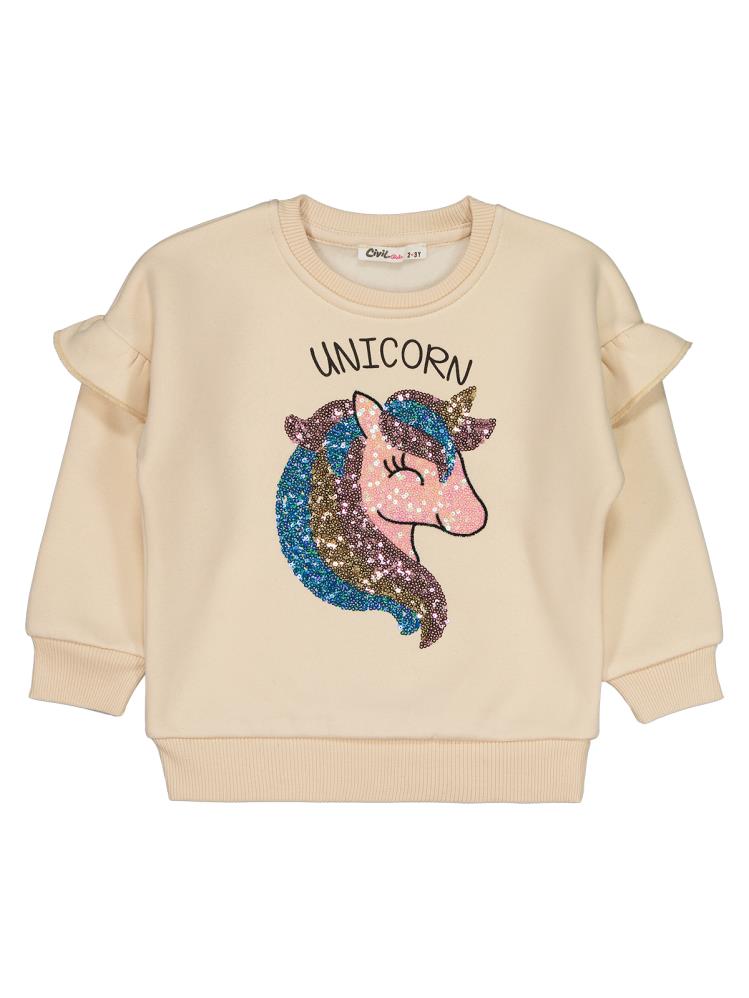 8966 Civil Girls Unicorn Nakışlı 2-5 Yaş Sweatshirt - Fil Dişi