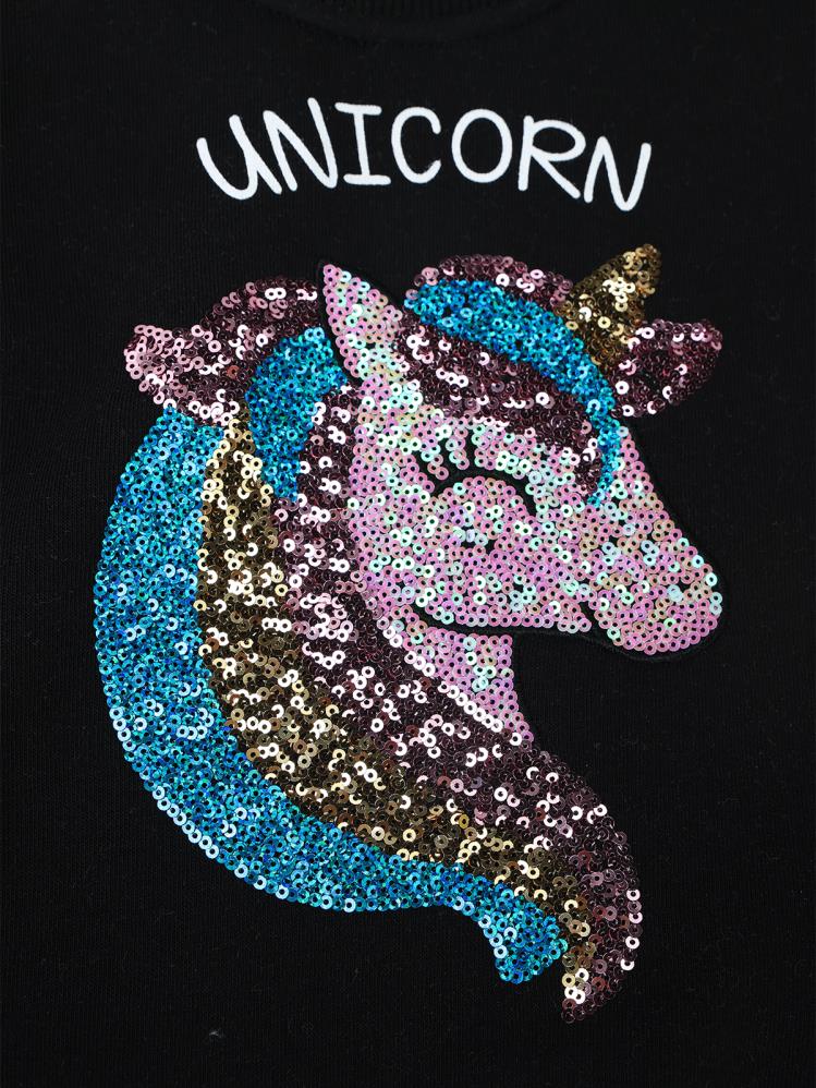 8966 Civil Girls Unicorn Nakışlı 2-5 Yaş Sweatshirt - Siyah