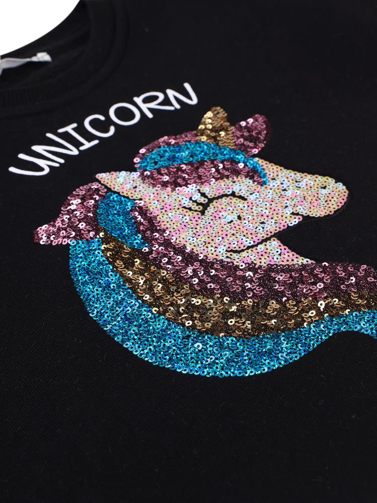 8966 Civil Girls Unicorn Nakışlı 2-5 Yaş Sweatshirt - Siyah