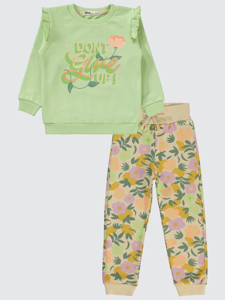 Civil Girls Floral Baskılı 2-5 Yaş Eşofman Takımı - Yeşil