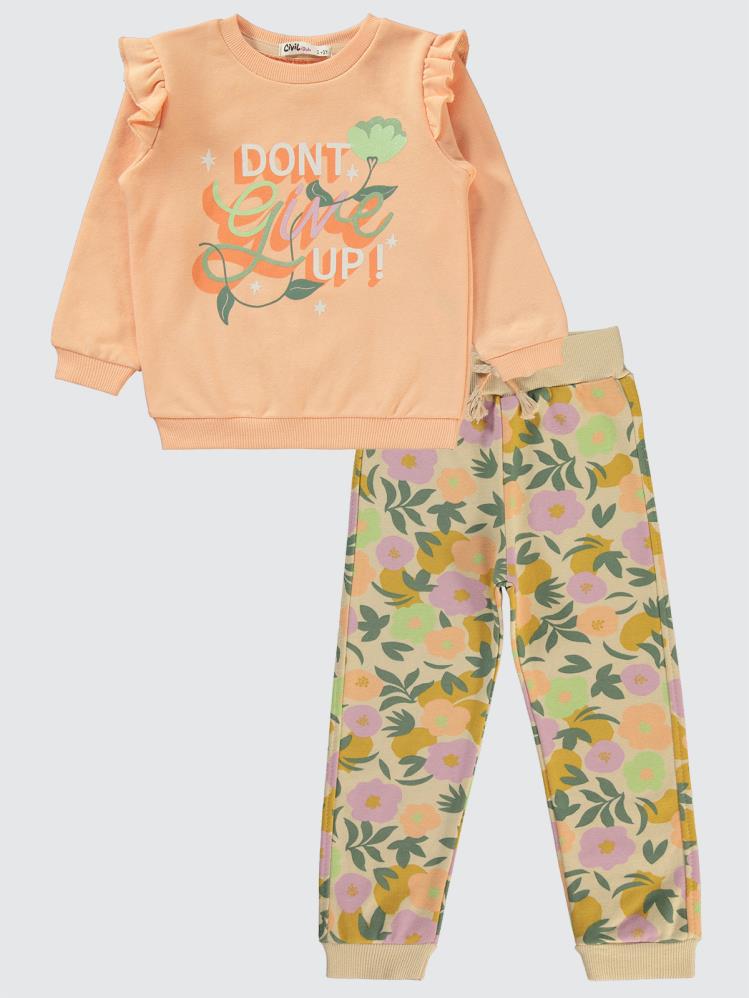 Civil Girls Floral Baskılı 2-5 Yaş Eşofman Takımı - Pudra