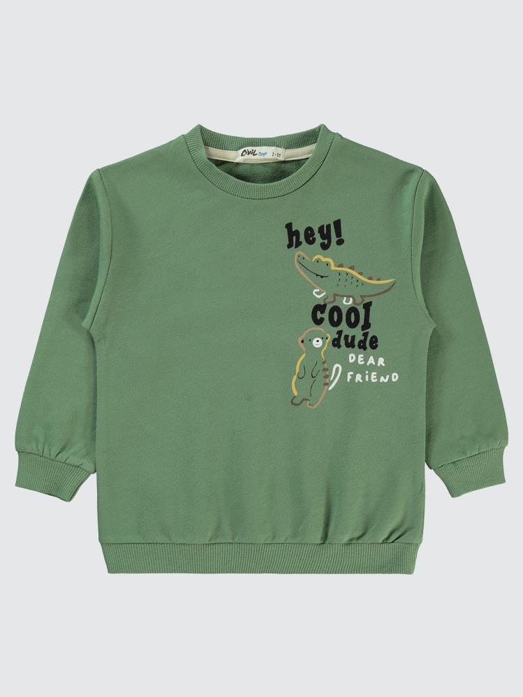 Civil Boys Timsah Baskılı 2-5 Yaş Sweatshirt - Yeşil