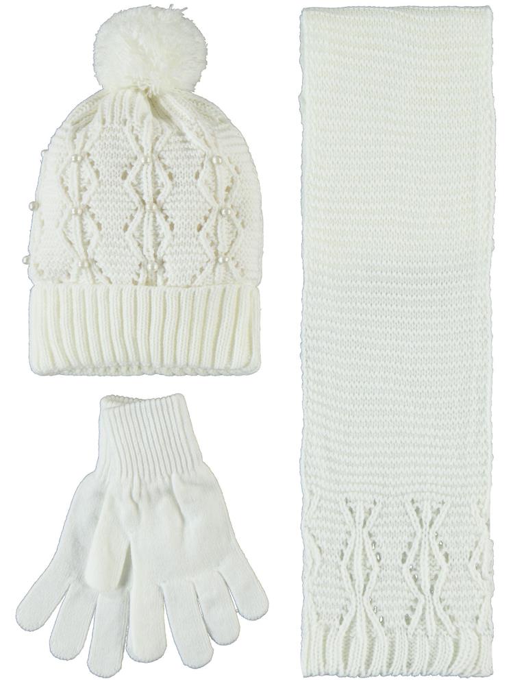 Civil Girls Garson 10-13 Yaş Atkı Bere Eldiven Set - Beyaz