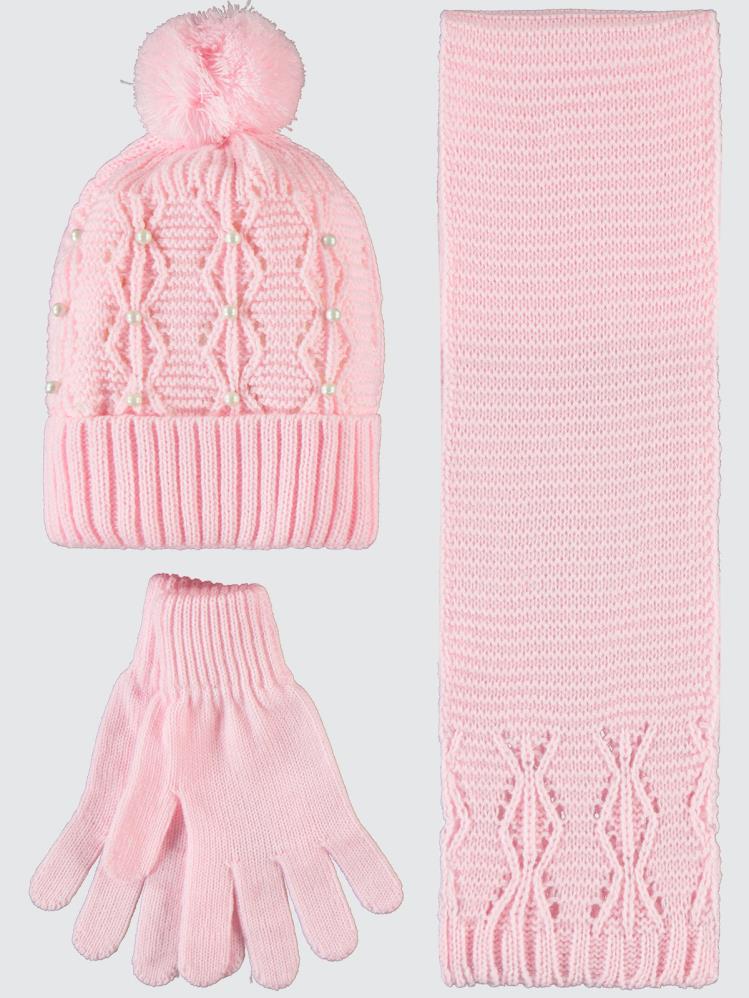 Civil Girls Garson 10-13 Yaş Atkı Bere Eldiven Set - Pembe