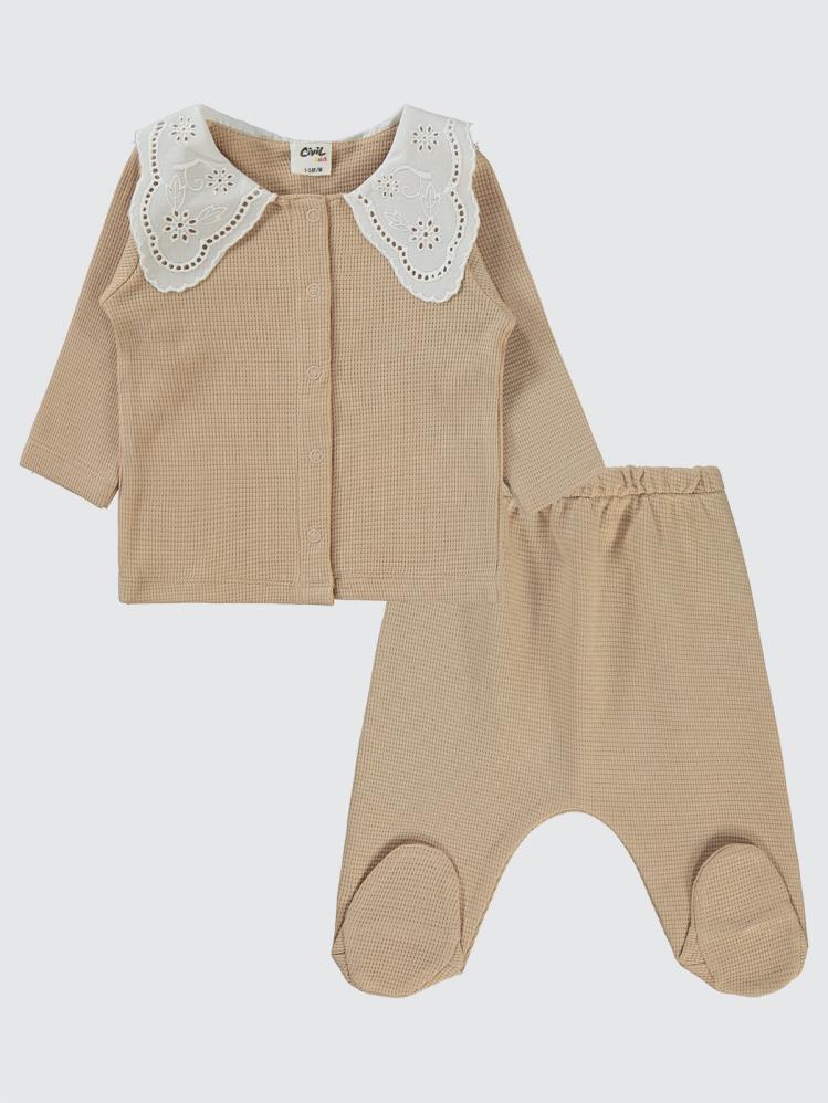 Civil Baby Yaka Dantelli 1-6 Ay Pijama Takımı - Bej