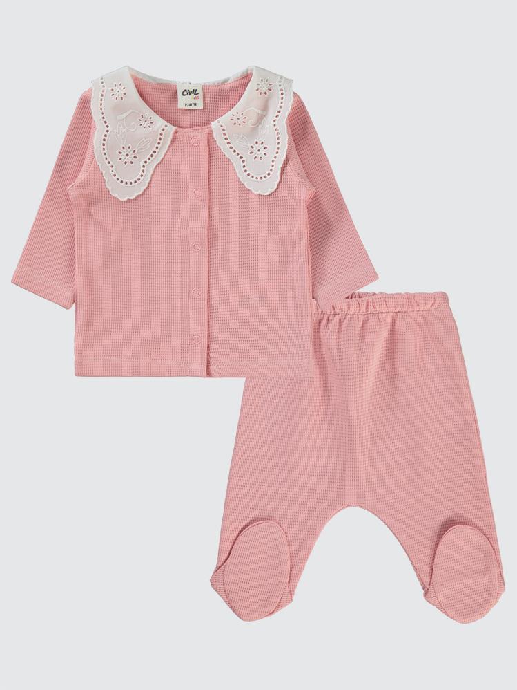 Civil Baby Yaka Dantelli 1-6 Ay Pijama Takımı - Pembe