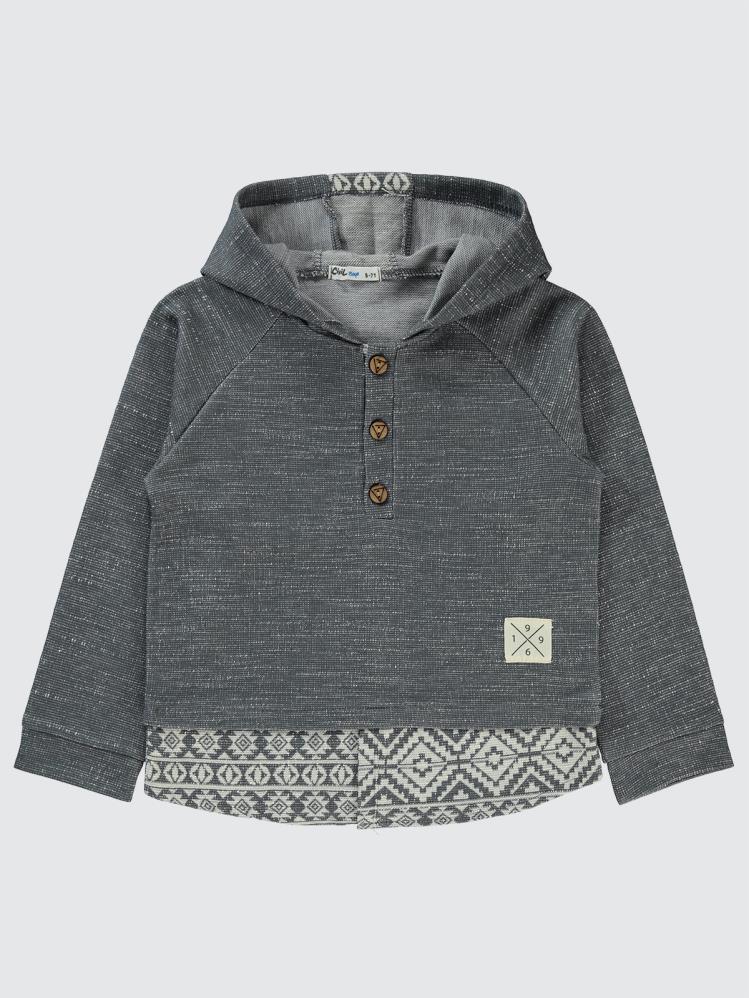 Civil Boys Kapşonu Etnik Deneli 6-9 Yaş Sweatshirt - Gri