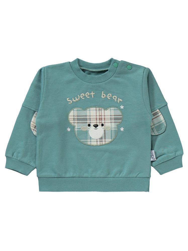 Mini Pakel Sweet Bear Nakışlı Omuzu Çıtçıtlı 2'li 6-18 Ay Takım - Yeşil
