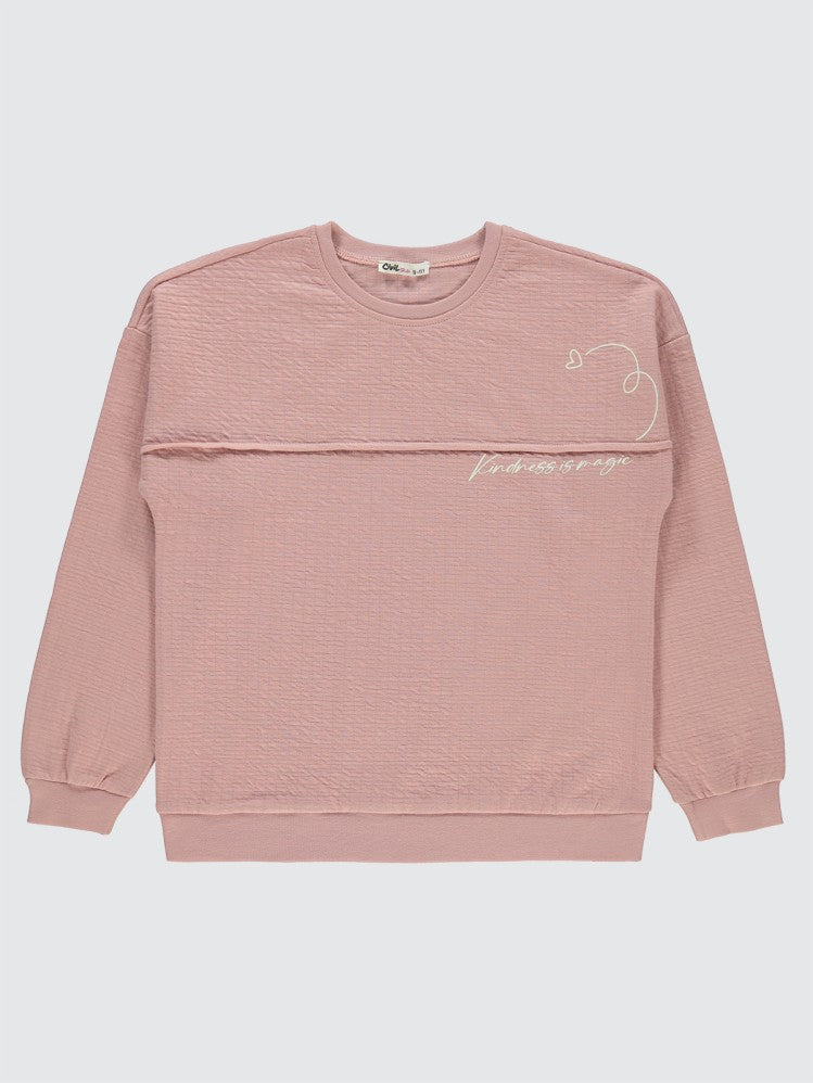 Civil Girls Kalp Baskılı 10-13 Yaş Sweatshirt - Pudra