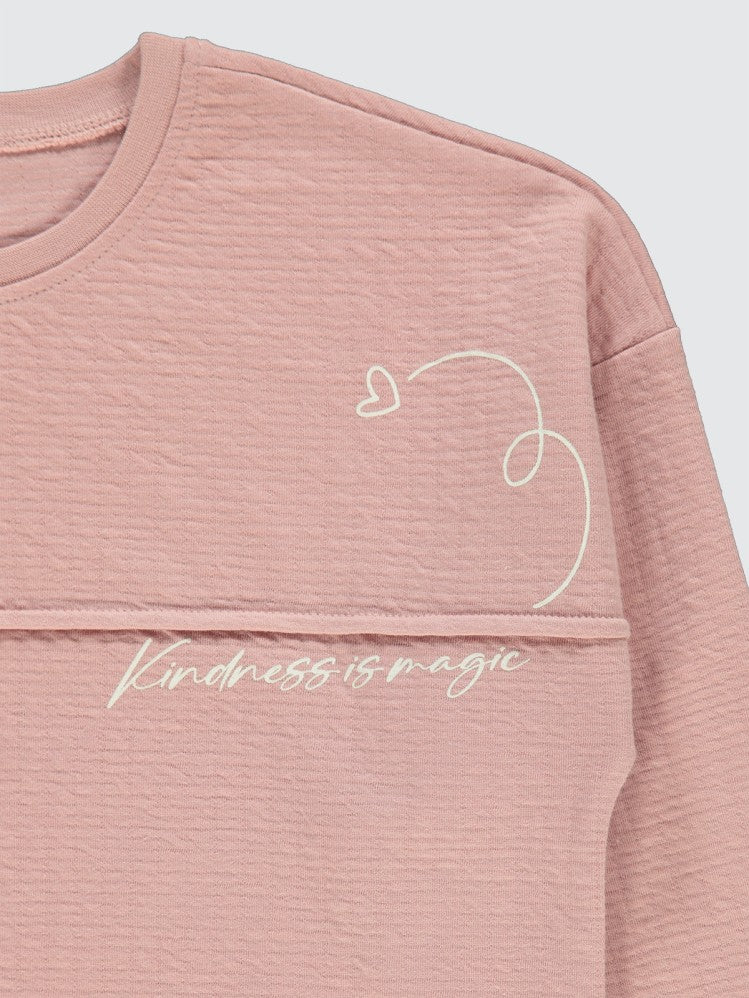 Civil Girls Kalp Baskılı 10-13 Yaş Sweatshirt - Pudra