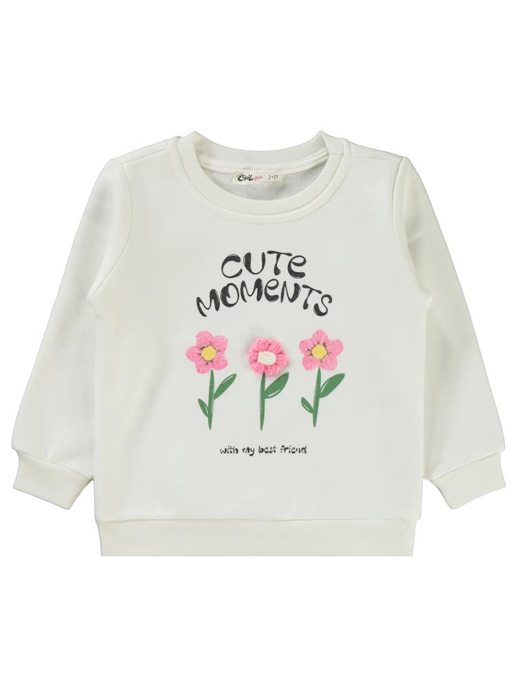 Civil Girls Moment Baskılı 2-5 Yaş Sweatshirt - Ekru