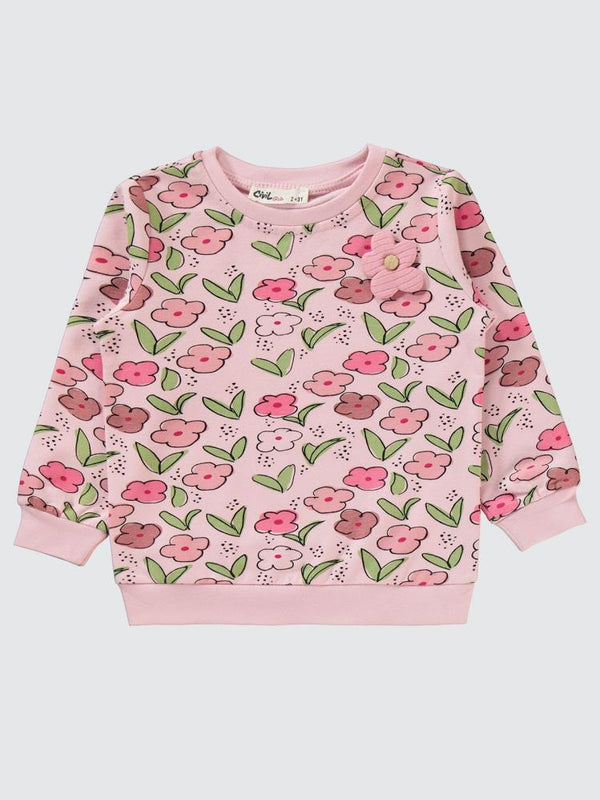 Civil Girls Renkli Çiçek Baskılı 2-5 Yaş Takım - Pembe