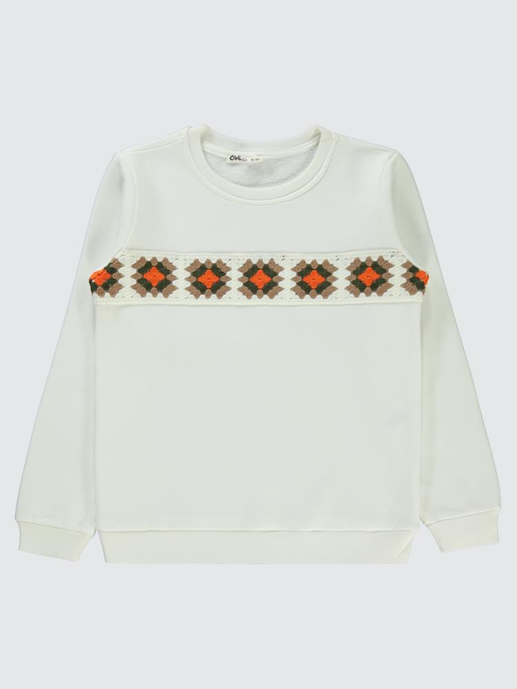 Civil Girls Etnik Desenli 10-13 Yaş Sweatshirt - Ekru