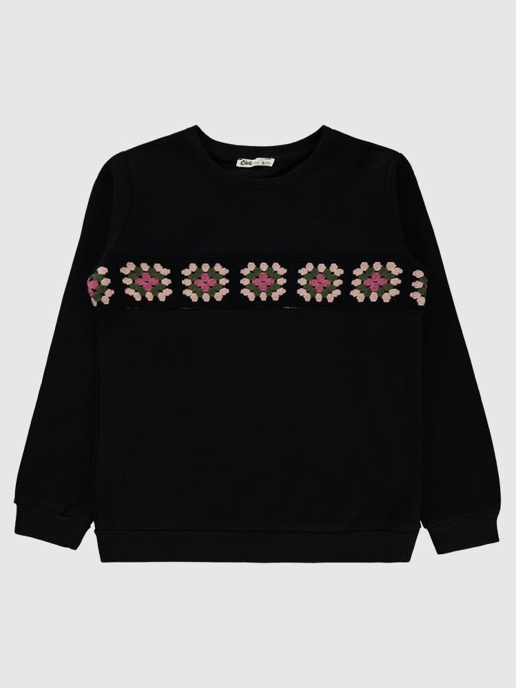 Civil Girls Etnik Desenli 10-13 Yaş Sweatshirt - Siyah