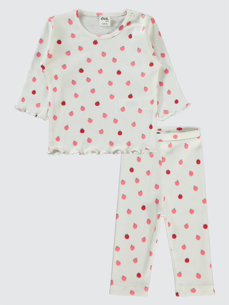 Civil Baby Elma Desenli 6-18 Ay Takım - Ekru