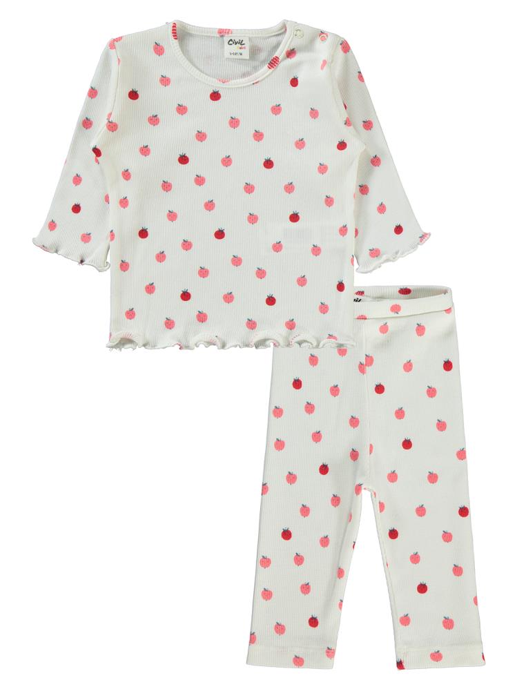 Civil Baby Elma Desenli 6-18 Ay Takım - Ekru