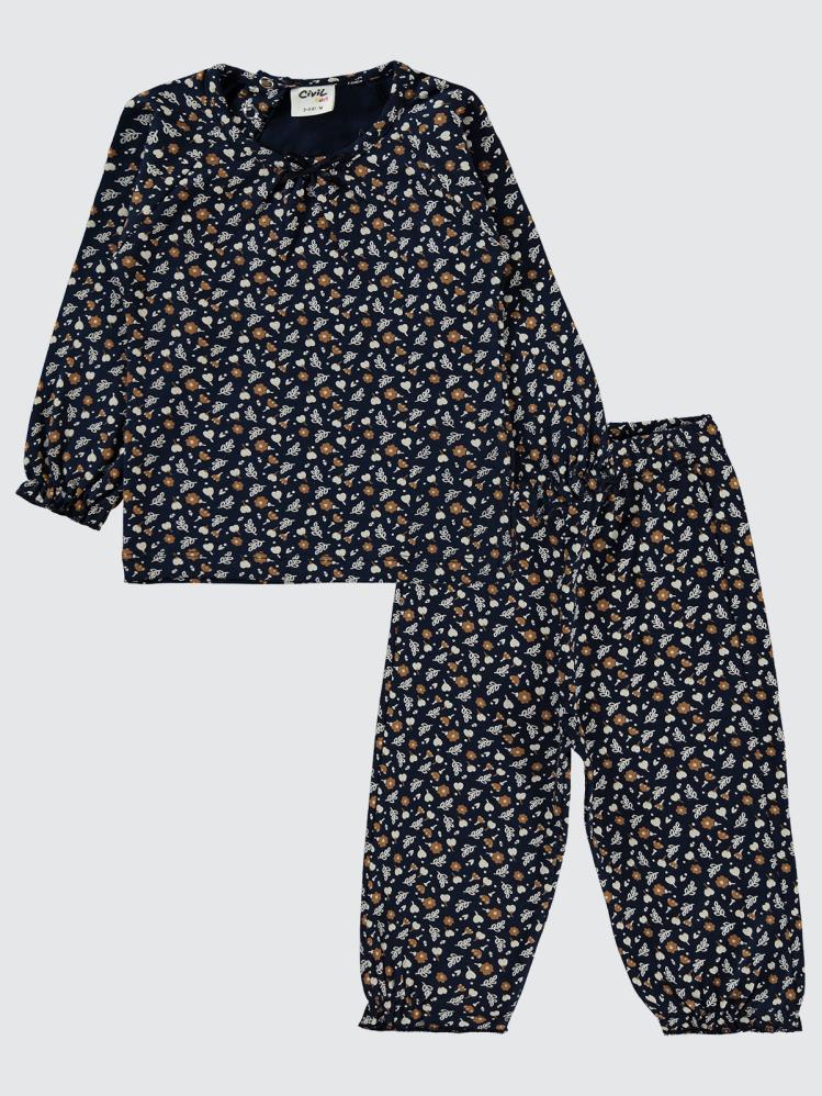 Civil Baby Kalp ve Yaprak Desenli 6-18 Ay Takım - Lacivert