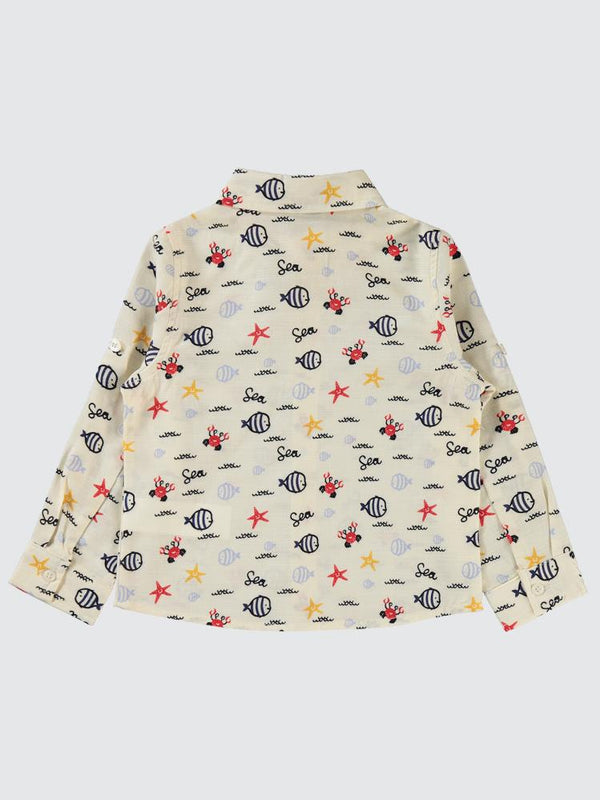 Civil Boys Su Altı Hayvanları Baskılı 2-5 Yaş Gömlek - Ekru