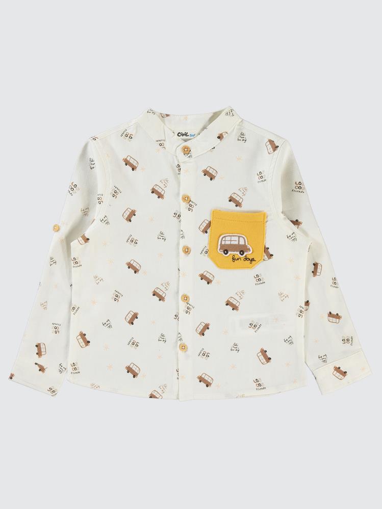Civil Boys Araba Baskılı 2-5 Yaş Gömlek - Kahverengi