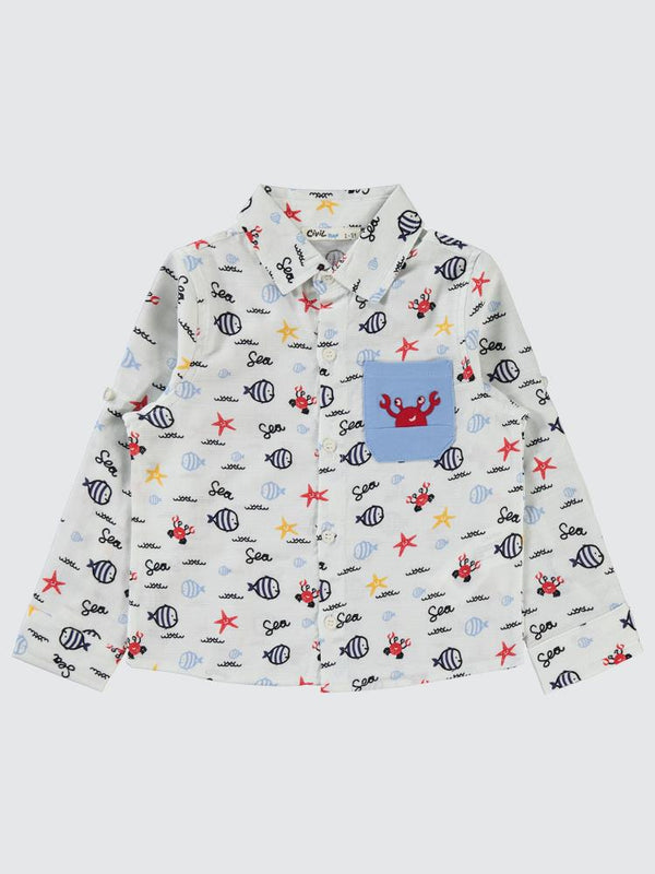 Civil Boys Su Altı Hayvanları Baskılı 2-5 Yaş Gömlek - Yeşil