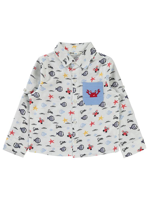 Civil Boys Su Altı Hayvanları Baskılı 2-5 Yaş Gömlek - Yeşil