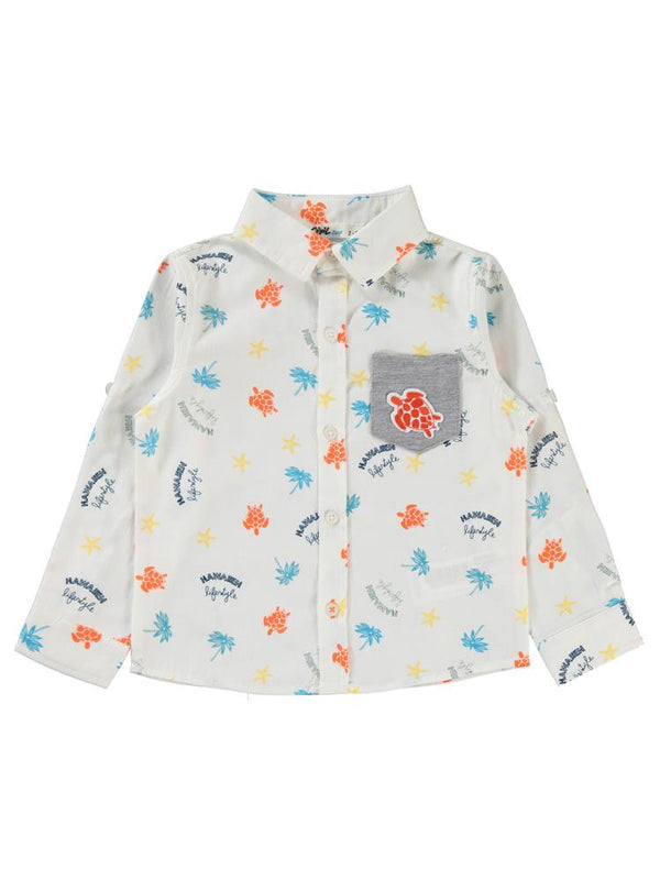 Civil Boys Su Kaplumbağası Baskılı 2-5 Yaş Gömlek - Mavi